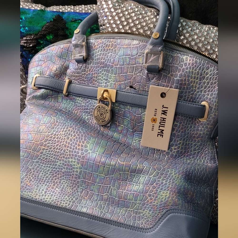 Iridescent Blue Holigraphic Women's Handbag By J.W. Hulme, NWT